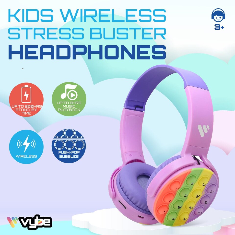 Vybe Stress Buster Push-Pop Fidget Tool AUX Cable Wireless Kids Headset ...