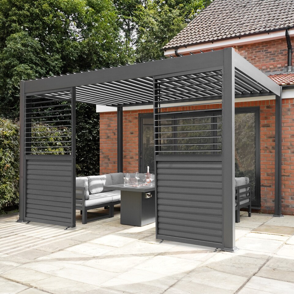 image 1 of Anthracite Aluminium Pergola With 2 x Shutter Panels - 3m x 3m