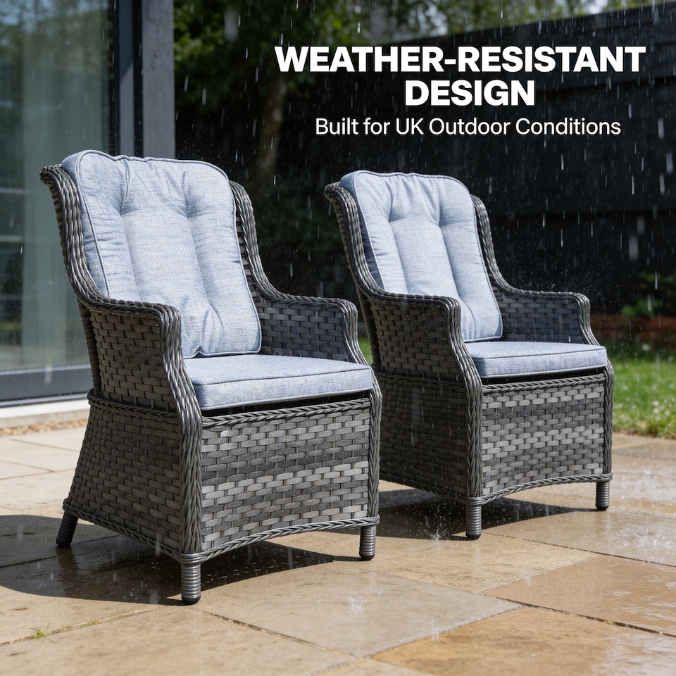 image 1 of Rattan Garden Dining Chairs Set of 2 - Grey Outdoor Patio Chairs with Cushions, Weatherproof Wicker Furniture