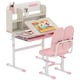 image 1 of HOMCOM Kids Desk and Chair Set with Storage Shelves, Washable Cover - Pink 