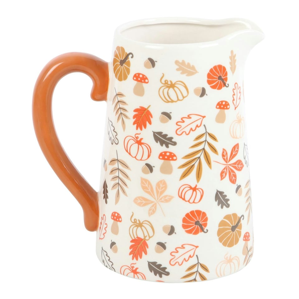 17cm Autumn Leaves and Pumpkins Ceramic Flower Jug - Ceramic - AL_64324 Multi