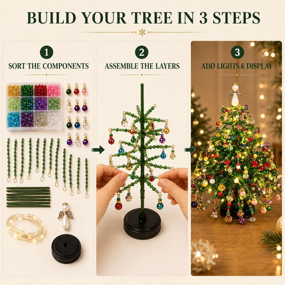 image 1 of DIY Beaded Christmas Tree Kit for Halloween, Fall & Winter Themes, Tabletop Decor