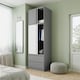 image 3 of 240cm 2 Sliding Doors Wardrobe Bedroom Storage Closet Hanging Rail Cupboard Unit | Multi | Grey Carcass & White Doors | 1