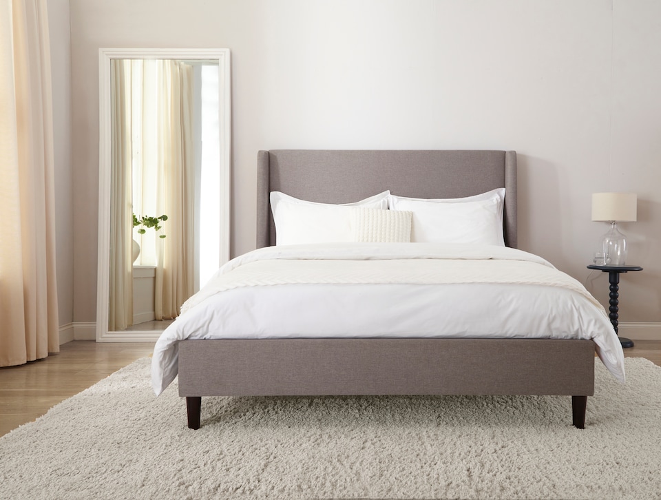 image 1 of Siena Winged Grey Upholstered Bed Frame | Grey | King