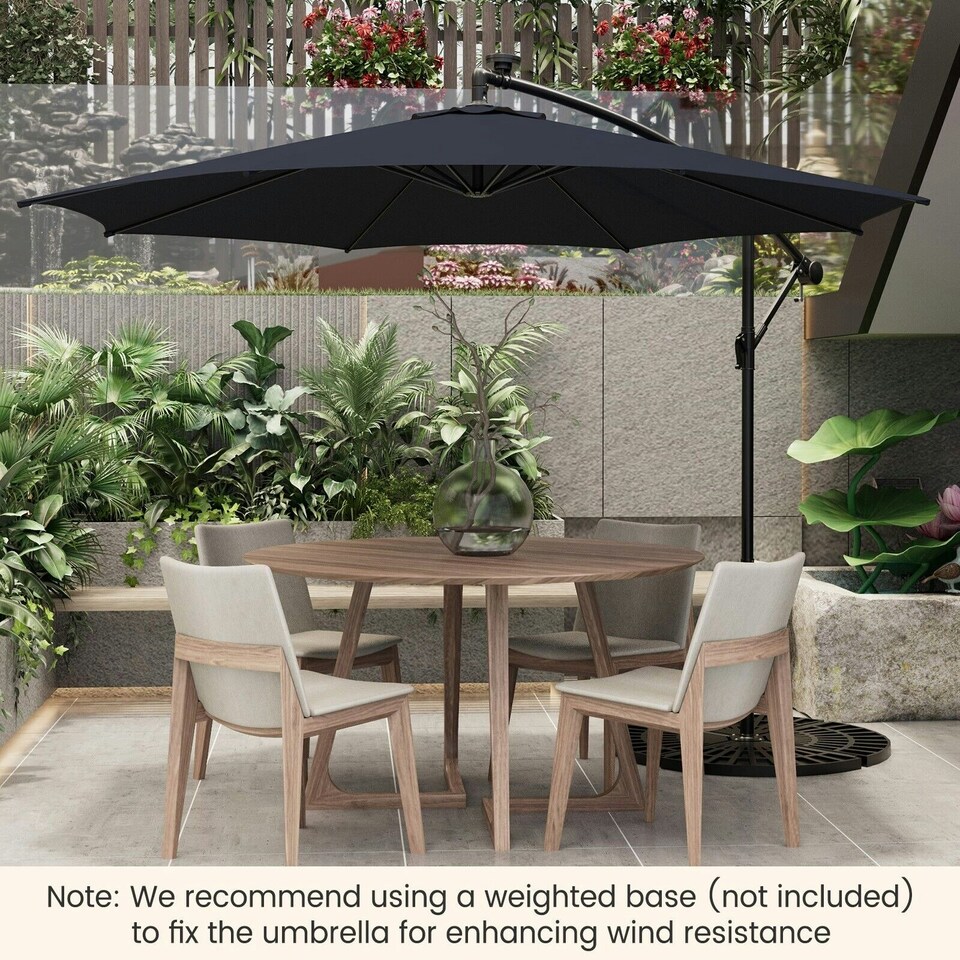 image 1 of COSTWAY 303 cm Patio Parasol Solar LED Cantilever Offset Umbrella Blue