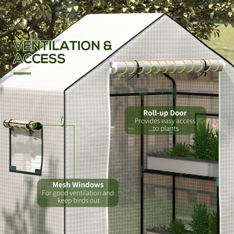 image 1 of Outsunny PE Greenhouse Cover Replacement with Door and Mesh Windows, Green