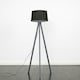 image 1 of ValueLights Modern Grey Wood Tripod Floor Lamp With Black Faux Linen Shade
