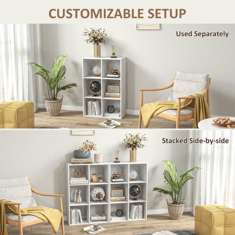 image 1 of HOMCOM 6-Cube Bookshelf, Display Shelving Unit for Home Office, White