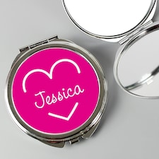Personalised Pink Name Compact Mirror Silver
