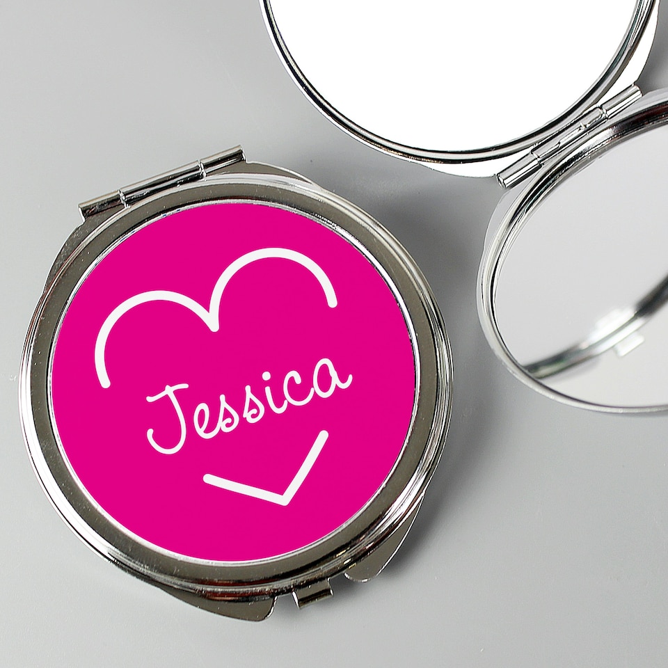 image 1 of Personalised Pink Name Compact Mirror Silver