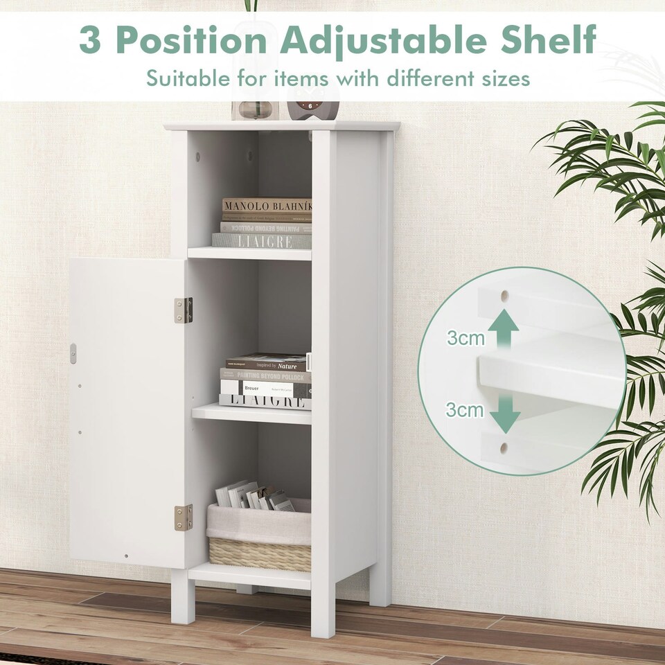image 1 of COSTWAY Bathroom Floor Cabinet Freestanding Organizer White White