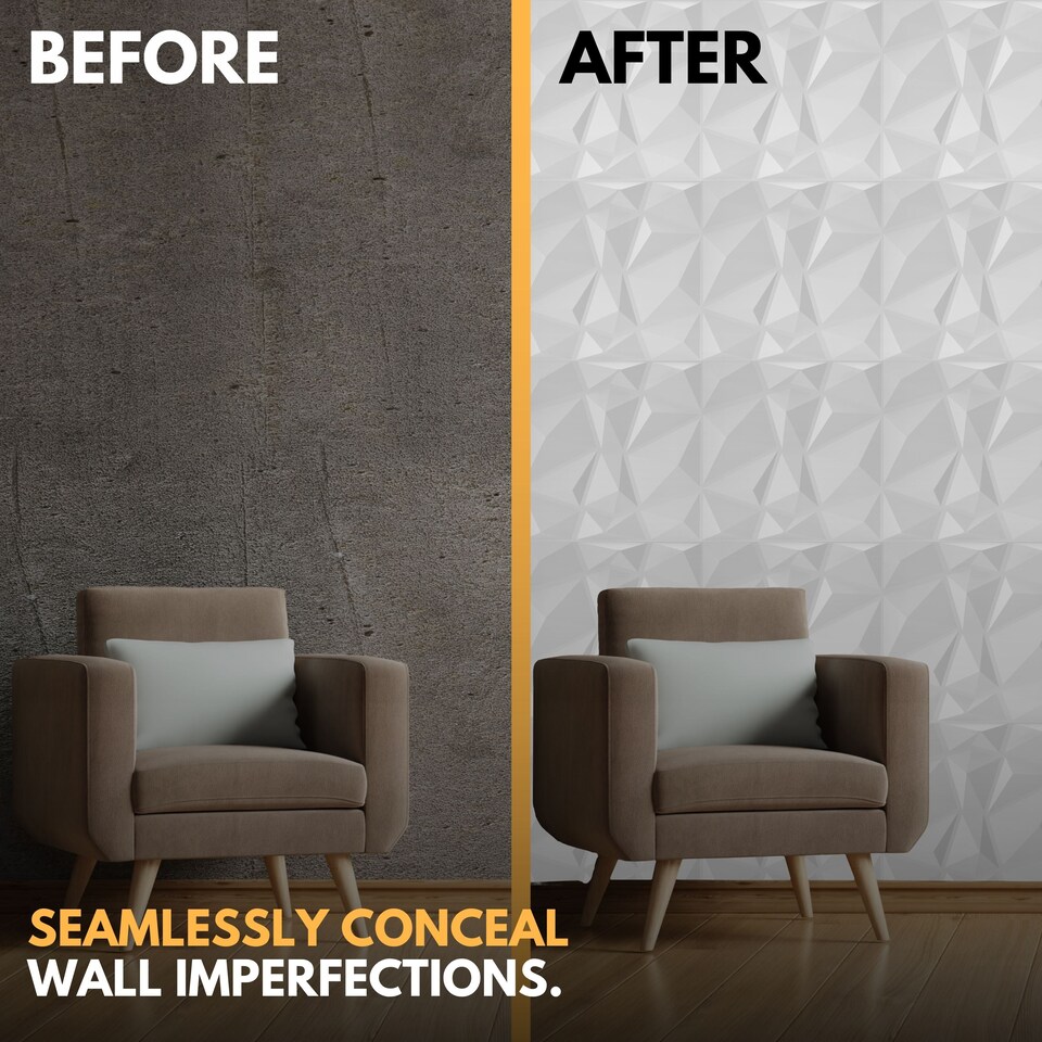 image 1 of NOVECRAFTO Decorative 3D Wall Panels (50cm x 50cm) 3D Diamond Shape PVC Cladding Panel