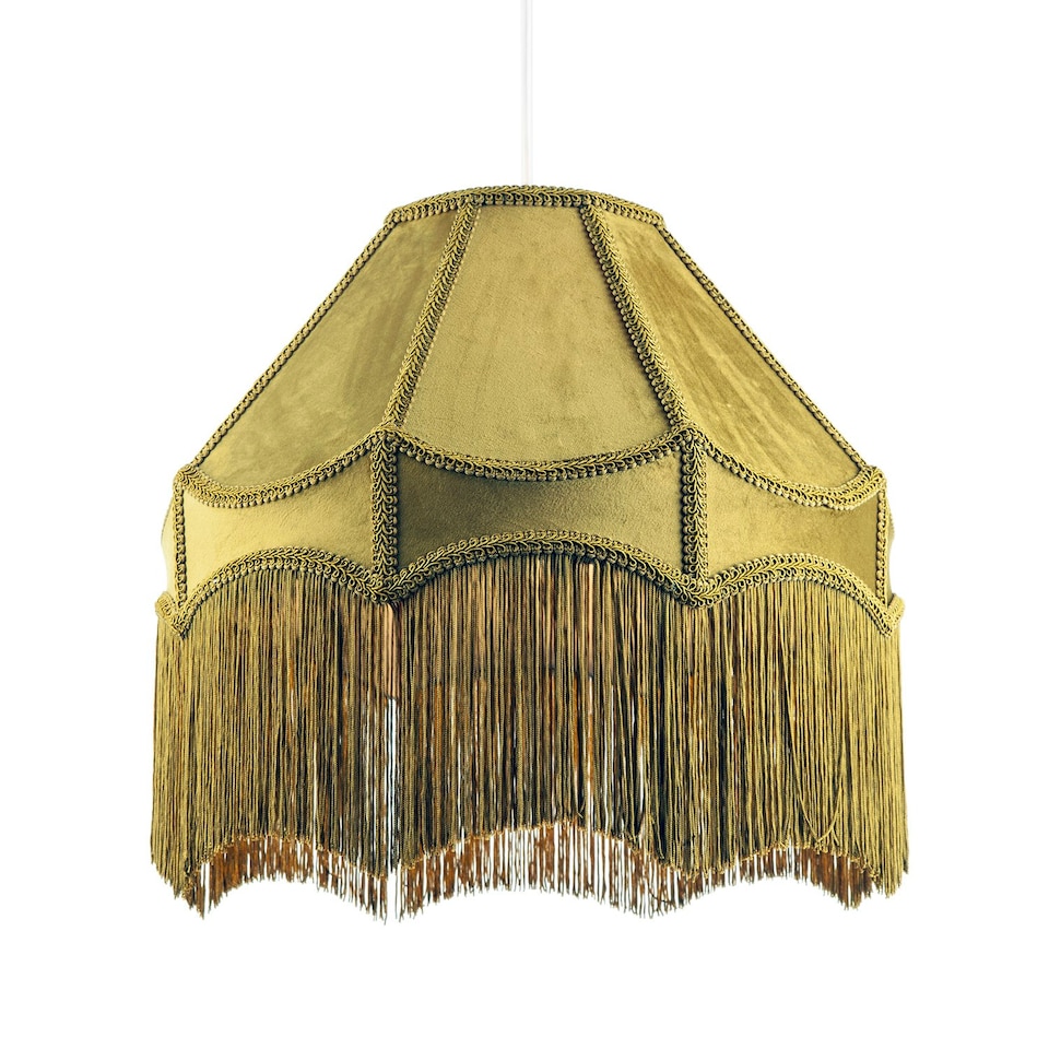 image 1 of Traditional Victorian Empire 40cm Shade in Olive Green with Tassels Green