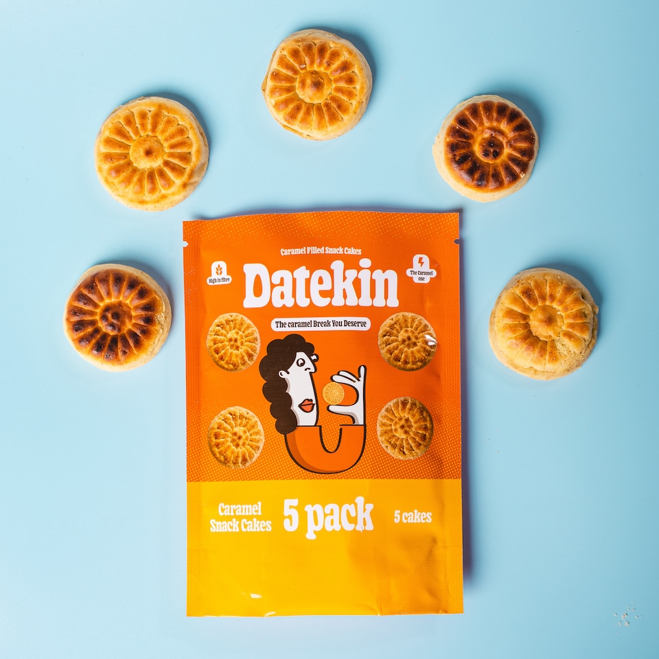 image 1 of Datekin Caramel Filled Cakes (5 x 15g Pack)