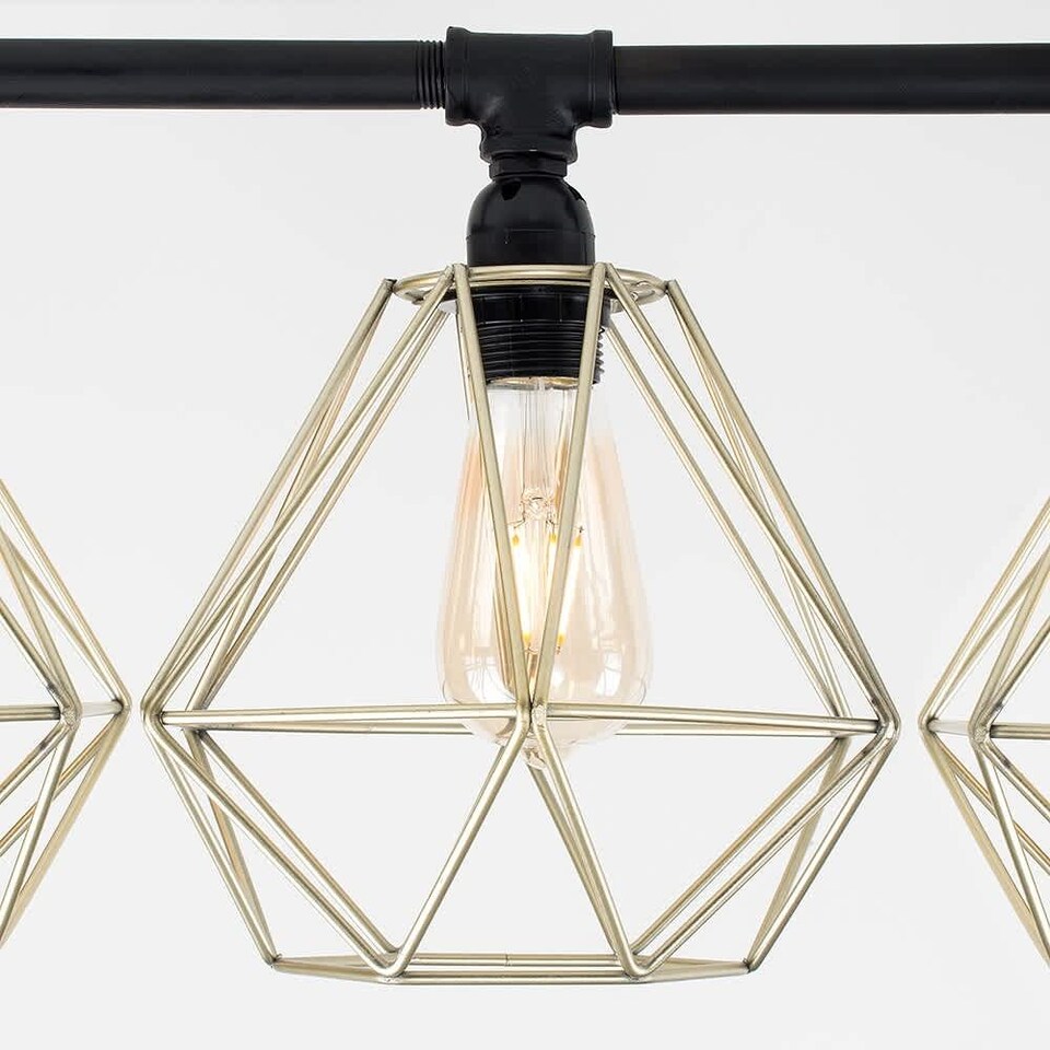 image 1 of ValueLights Industrial 5 Way Satin Black Pipework Ceiling Light With Gold Cage Shades | Black