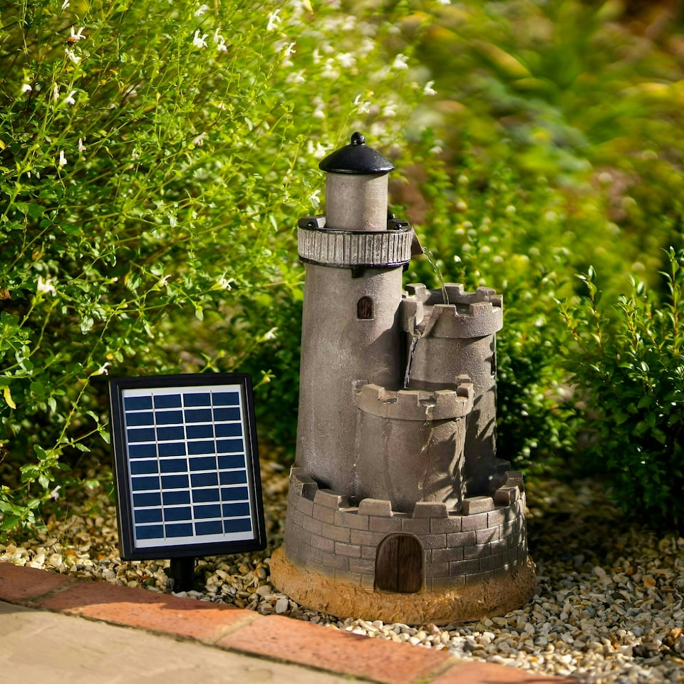 image 1 of Primrose Solar Grey Castle Cascade Water Feature with Lights 49cm