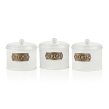 White Coffee, Tea, And Sugar Canister Set - 17 cm (H) x 13 cm (Dia)