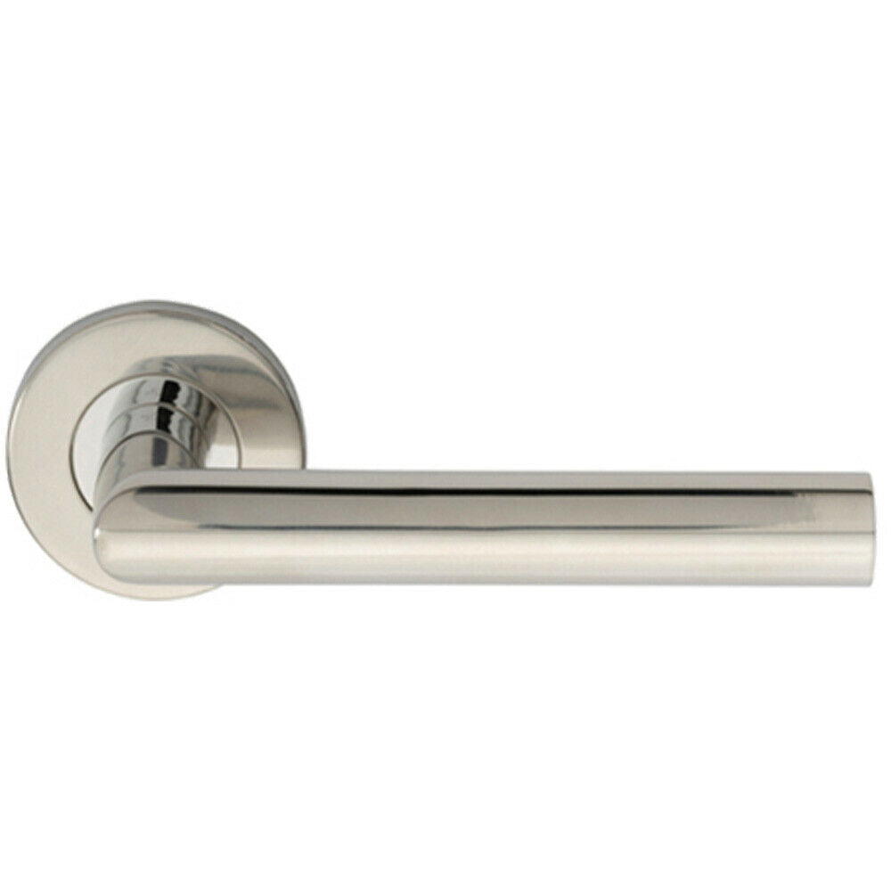 Loops PAIR Straight Mitred Bar Handle on Round Rose Concealed Fix Polished Steel in Metallics