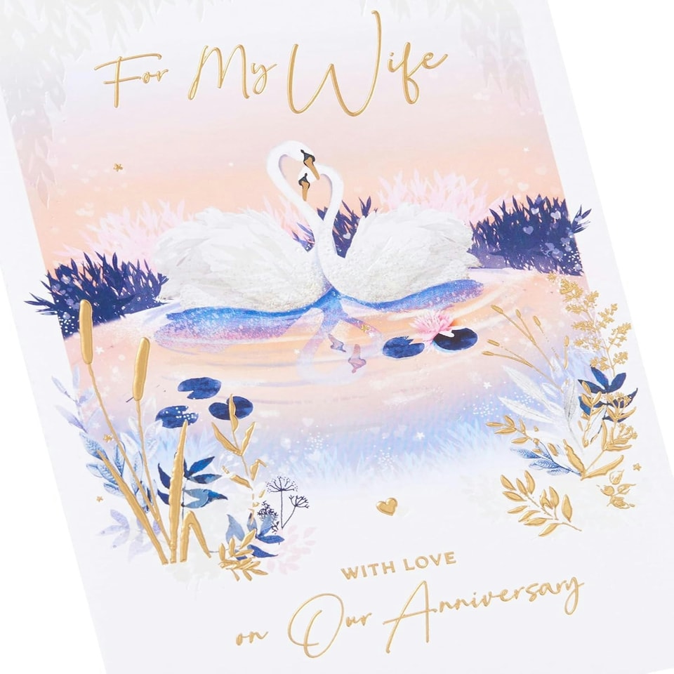 image 1 of Romantic Swans Design Wife Wedding Anniversary Card