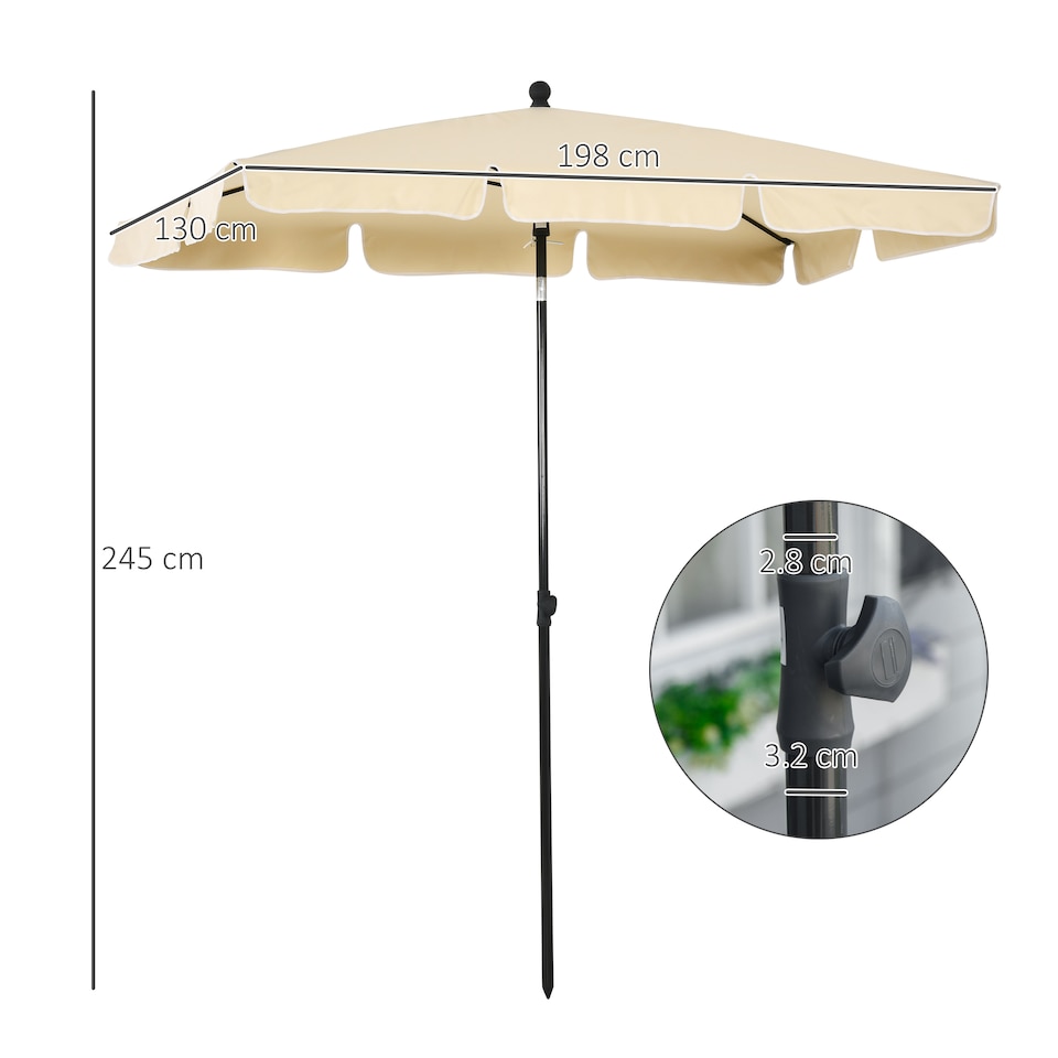 image 1 of Outsunny 2 x 1.3m Garden Parasol Umbrella, Outdoor Market Table Umbrella with Ruffles  Aluminium Pole, Rectangular Tilting Parasol Sun Shade Canopy, Beige