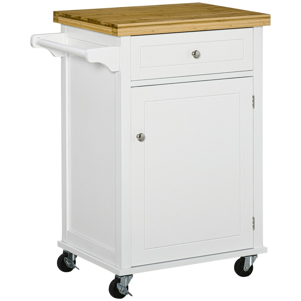 image 1 of HOMCOM Rolling Kitchen Cart Storage Trolley with Drawer Towel Rail White