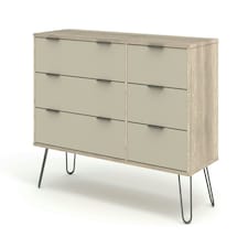 Core Products Augusta Driftwood, 3+3 Drawer Wide Chest Of Drawers H73.6cm x W119.3cm x D39.5cm Cream