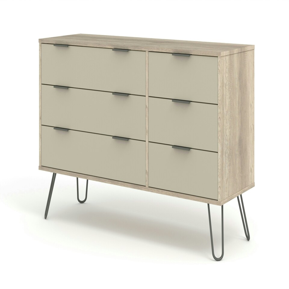 image 1 of Core Products Augusta Driftwood, 3+3 Drawer Wide Chest Of Drawers H73.6cm x W119.3cm x D39.5cm Cream