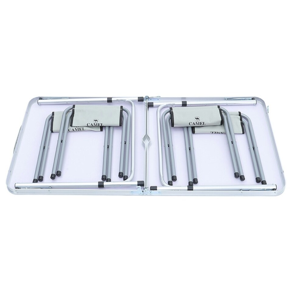 image 1 of Living and Home Folding Picnic Table Set with 4 Stools - White White