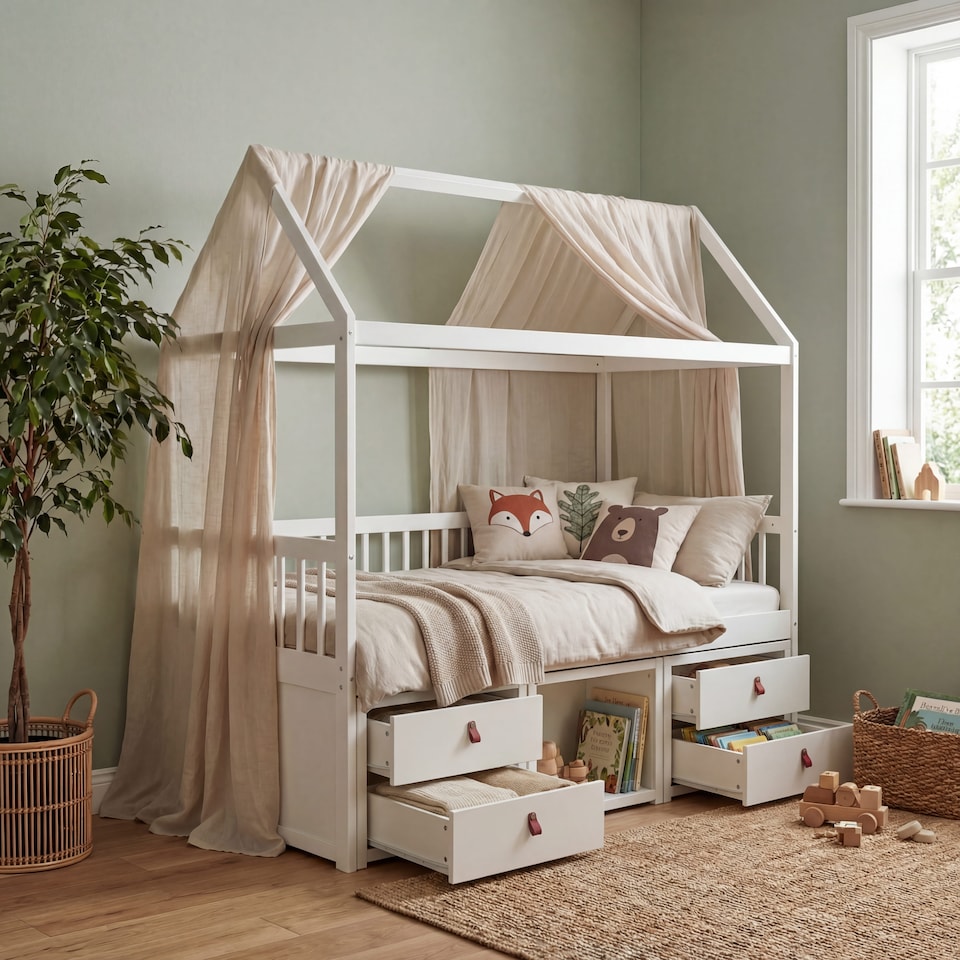 image 1 of Lottie Bo Peep House Day Bed with Storage Drawers in White