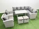 image 1 of Fimous 10 Seater Garden Outdoor Rattan Furniture Set Rattan Corner Sofa Oblong Dining Table with 2 Armchairs 2 Small Footstools Light Grey Mixed
