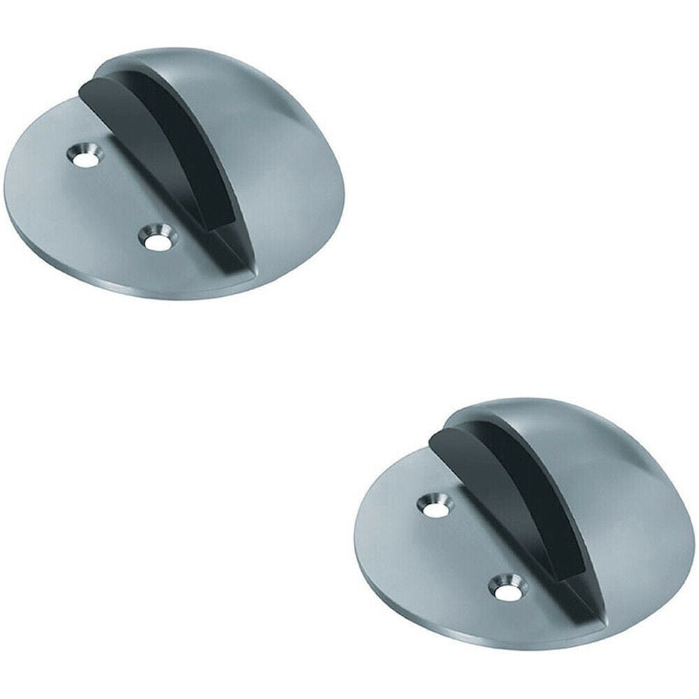Loops 2x Floor Mounted Half Moon Doorstop with Rubber Buffer 80mm Dia Satin Steel in Metallics