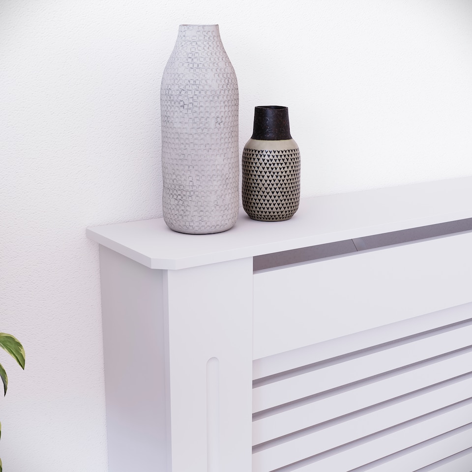 image 1 of Vida Designs Milton Radiator Cover Painted MDF Slatted Cabinet, White, 152cm