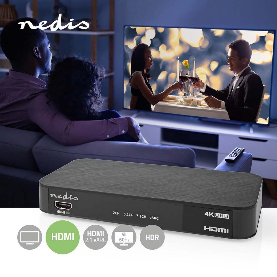 image 1 of Nedis HDMI eARC Audio Converter, Splits eARC to ARC & eARC, Supports Dolby Atmos, DTS:X, DTS Master, Dolby TrueHD, 4K@60 HDR, Toslink & 3.5mm Out