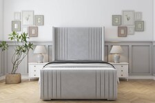 Sloomy Camden Silver Plush Bed Frame With 50" Upholstered Wingback Headboard 4'6 Double