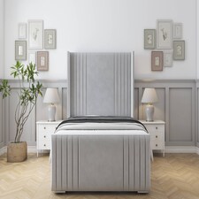 Sloomy Camden Silver Plush Bed Frame With 50" Upholstered Wingback Headboard 4'6 Double