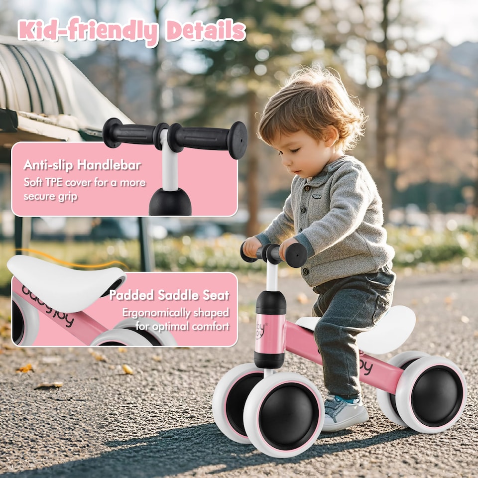 image 1 of COSTWAY Baby Balance Bike No Pedal Infant 4 Wheels Bicycle-Pink