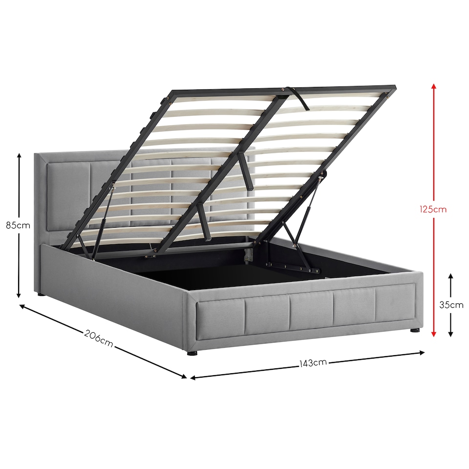 image 1 of Vida Designs Vanita 4ft6 Double Ottoman Bed Storage Fabric Upholstered, Light Grey, 135 x 190cm