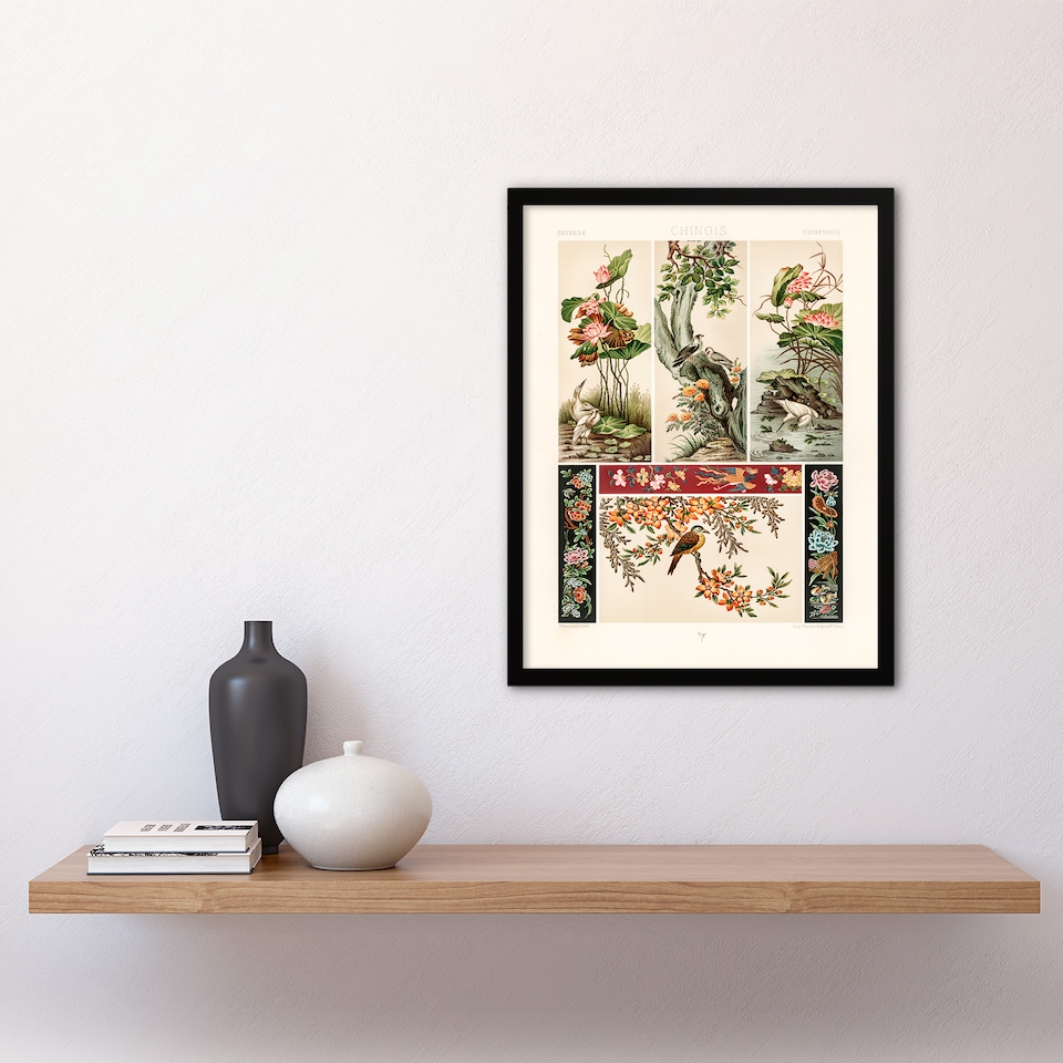 image 1 of Albert Racinet Framed Wall Art Chinese Patterns of Birds and Flowers Home Décor