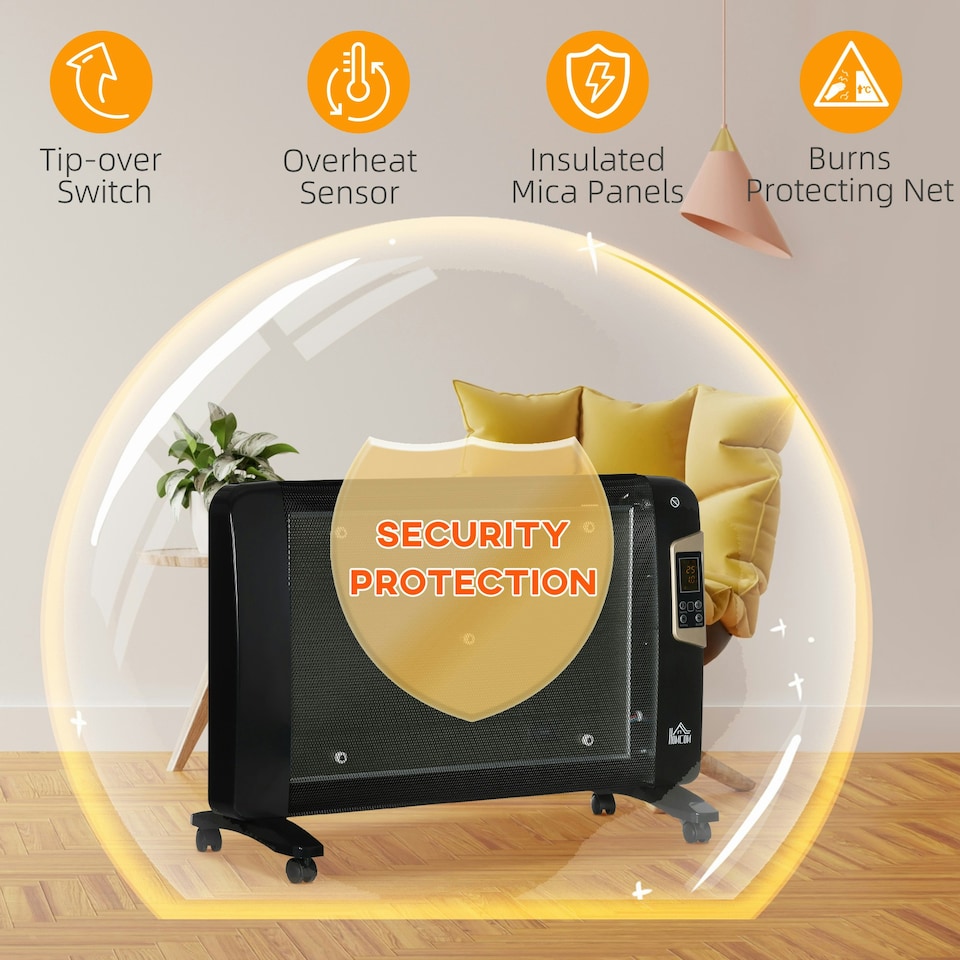 image 1 of HOMCOM Mica Electric Space Heater, Portable Heater, 2 Heat Settings, Black
