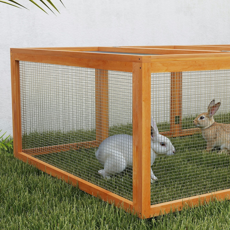 image 1 of PawHut Rabbit Hutch Cage, Wooden Outdoor Run with Openable Roof, Natural