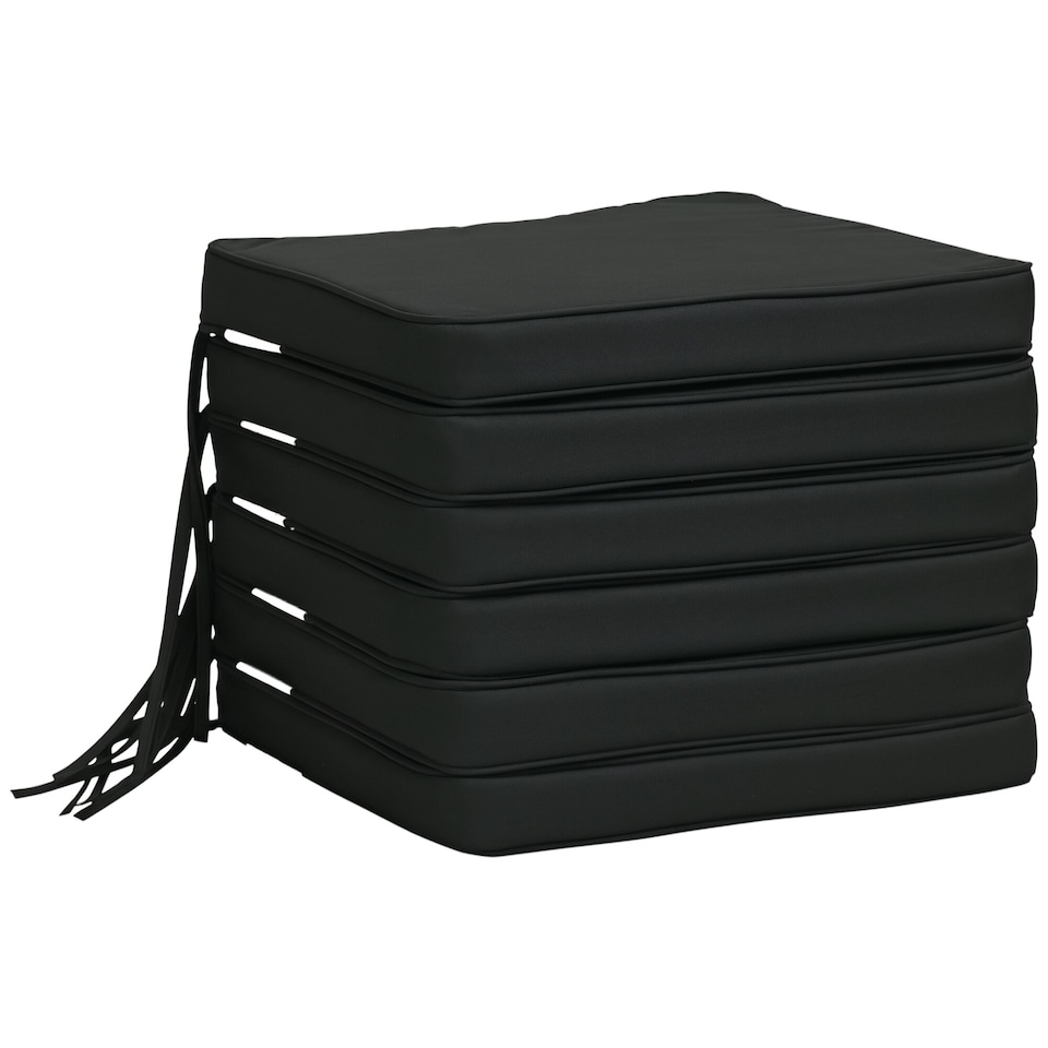 image 1 of Outsunny Set of 6 Chair Cushion Seat Pads Dining Chair w/ Straps | Black | Black | 6