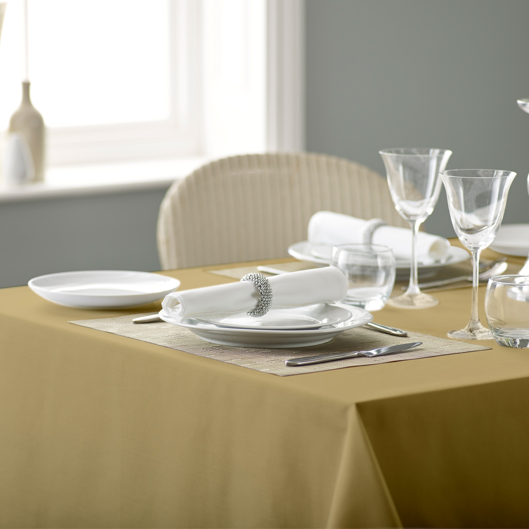 Vision Polyester Plain Coloured Tablecloth in Tan | Size: 114 cm x 114 cm