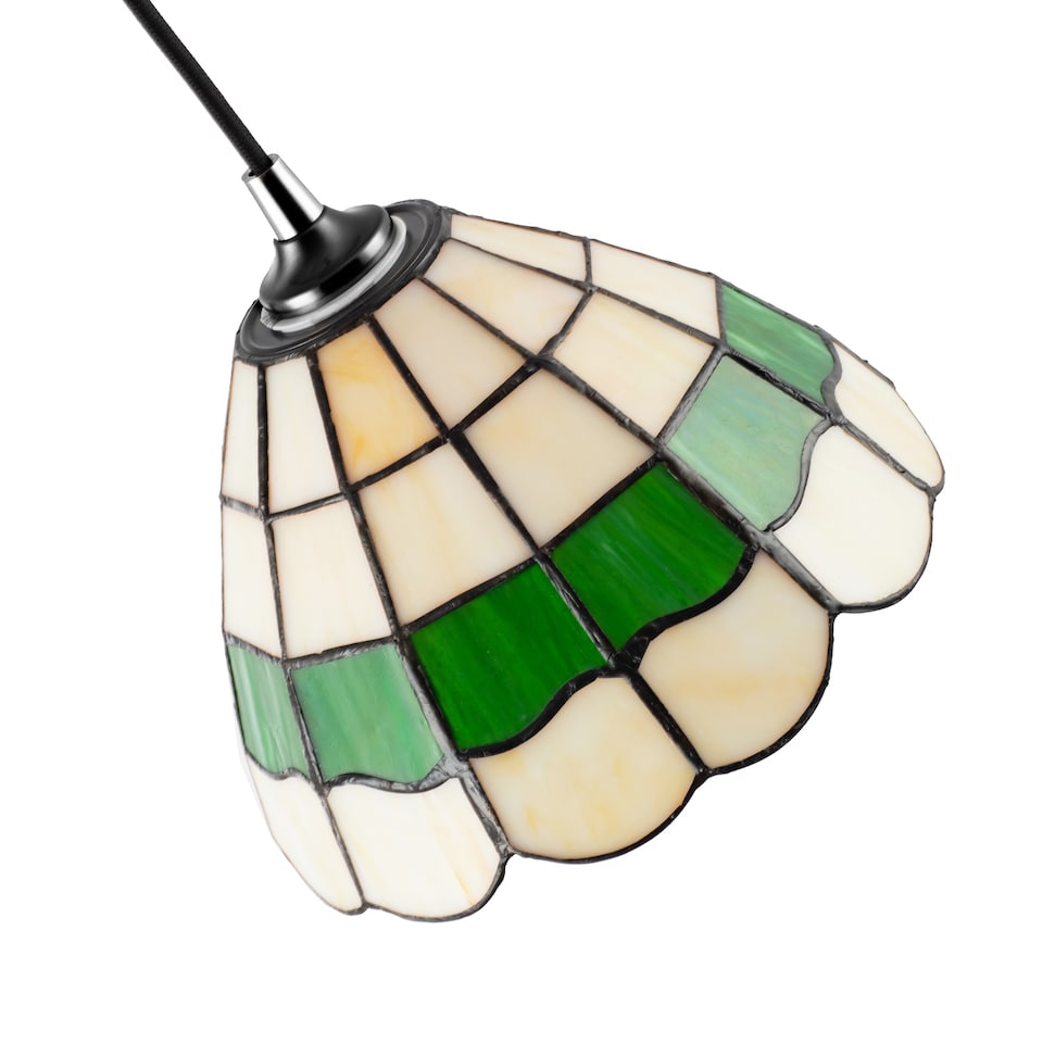 image 1 of Traditional Green and Amber Stained Glass Tiffany Pendant Lighting Shade | Green