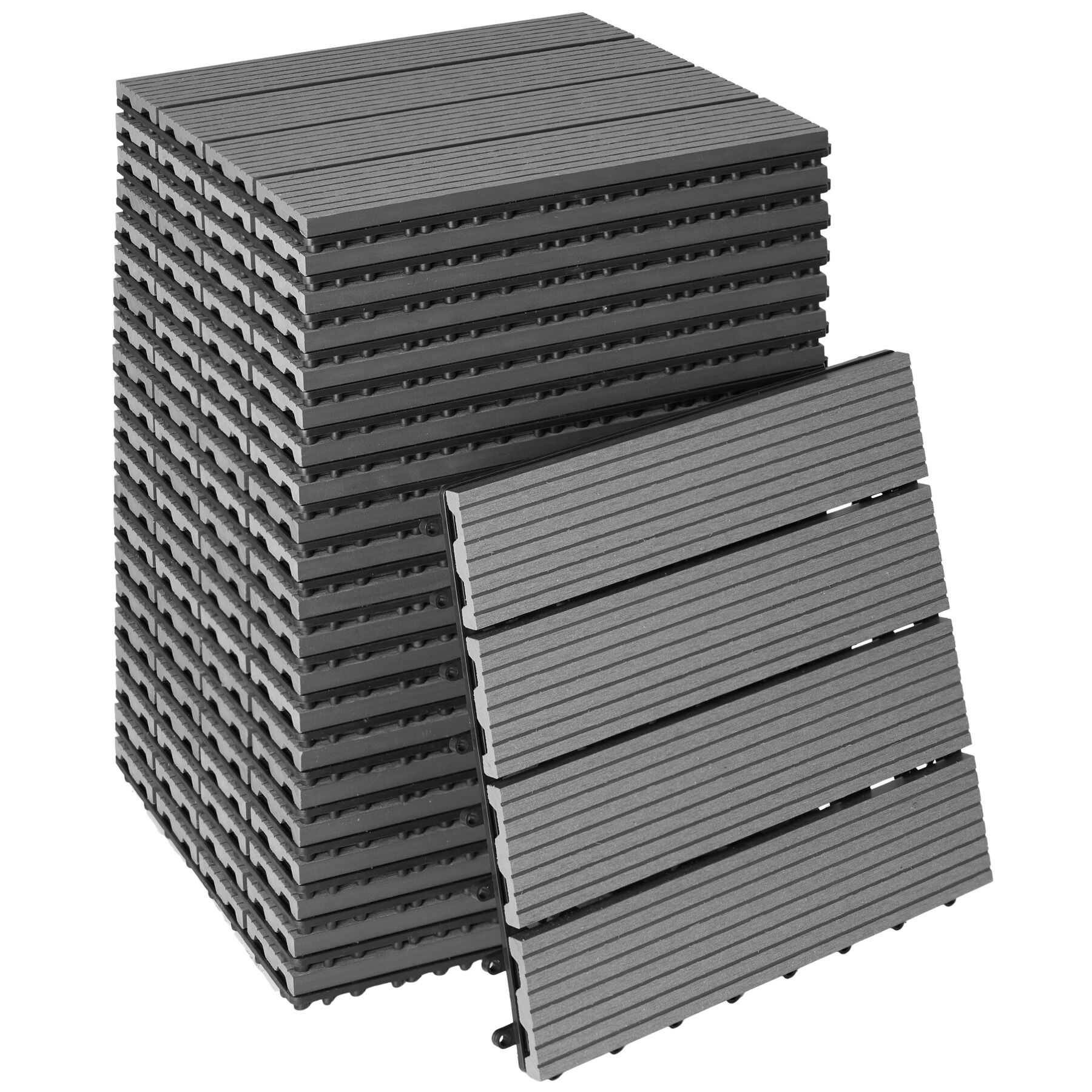 Composite Decking Tegulas - click system, wood look, outdoor safe | Grey | grey | 31 x 31 x 2,20 cm | 22