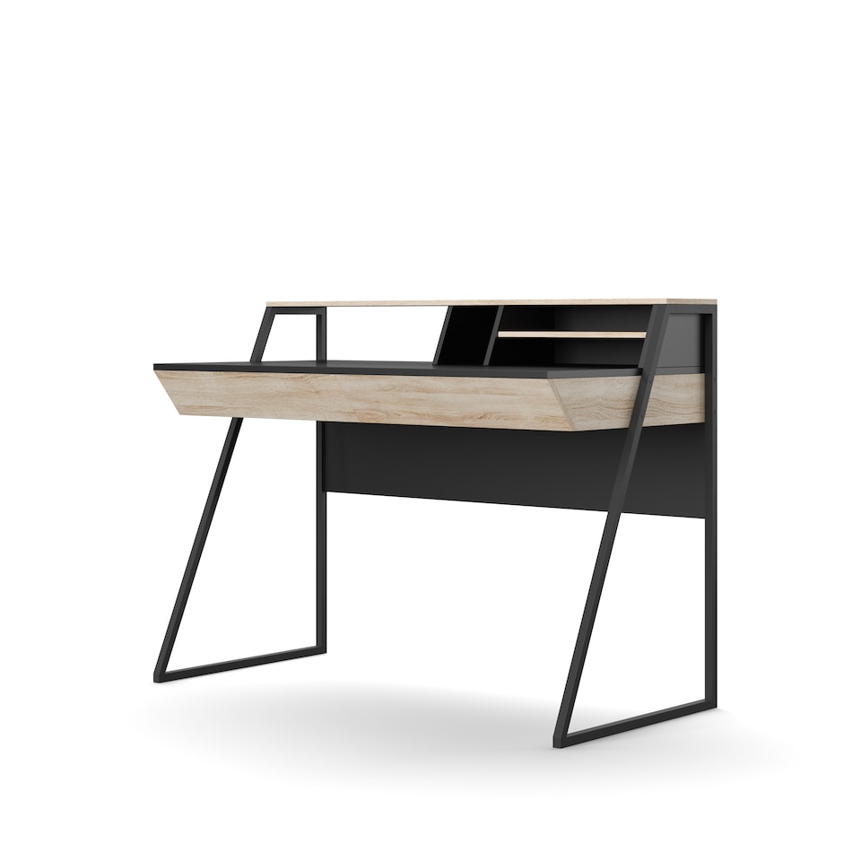 image 1 of Salcombe Desk in Black Light Oak Look | Black | Black and light oak