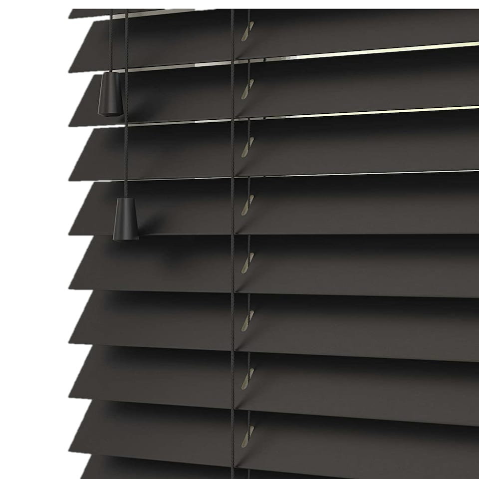 image 1 of 105cm Ink Black Wooden Venetian Blinds With Strings (130cm drop)