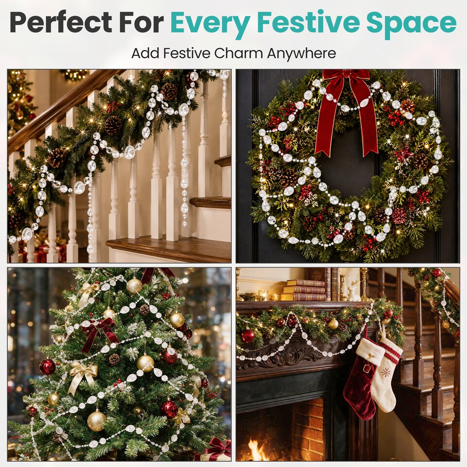 image 1 of Iridescent Bead Chain Garland, Christmas Clear Garland Strands - 8M