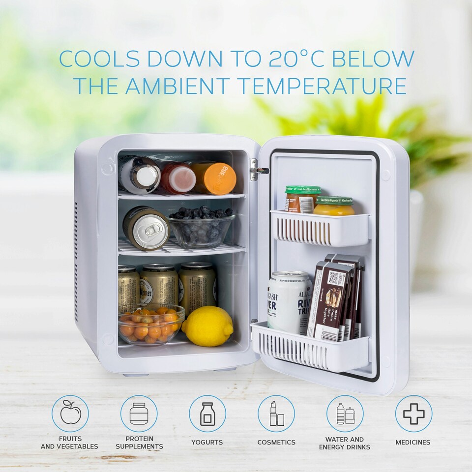 image 1 of MONCOOK Mini Fridge For Bedrooms - Small, Portable & Quiet - Glass Door Mini Fridge For Skincare, Food & Drinks - Cooling & Warming Function - 15L Grey