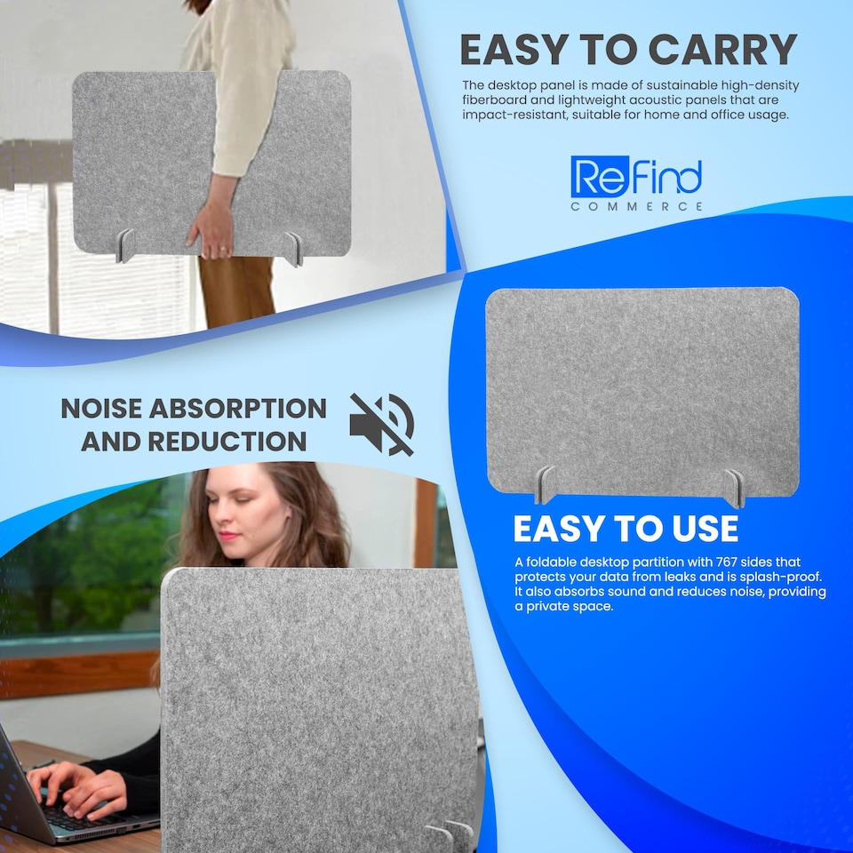 image 1 of Desk Divider Acoustic Panel & Privacy Screen Desk Organizer (50cm x 80cm)
