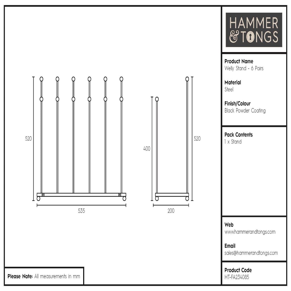 image 1 of Hammer and Tongs Steel Wellington Boot Rack - 6 Pair - Black | Black | Black